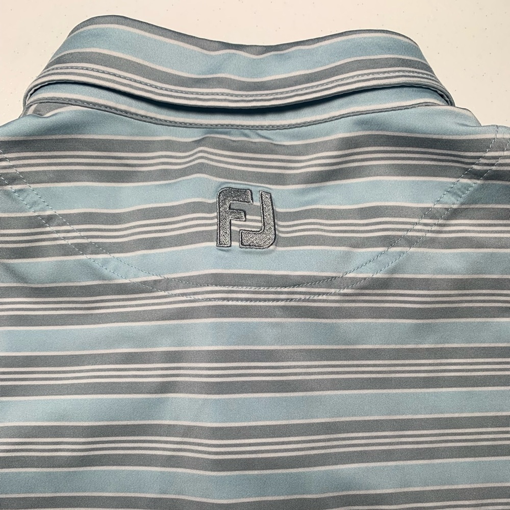 FOOTJOY GOLF SHORT SLEEVE POLO MENS LARGE, BLUE AND GRAY STRIPES - Picture 2 of 9